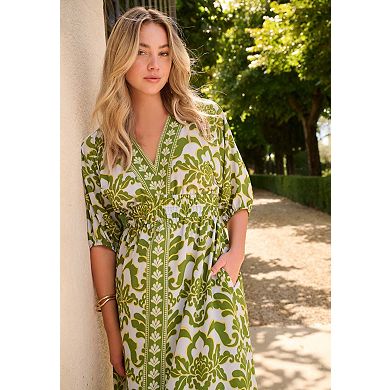 Roaman's Women's Plus Size Drop Shoulder Tiered Maxi Dress