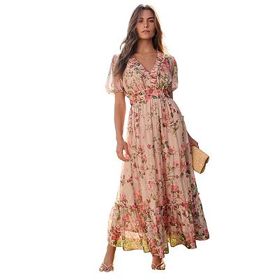 fitted lace wedding dress Kylie Plus Size Blue Floral Chiffon Maxi Dress– Hello Curve