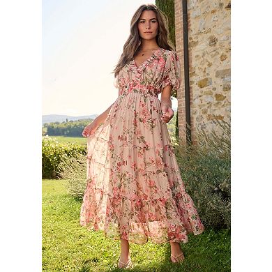 Roaman's Women's Plus Size Tiered Chiffon Maxi Dress