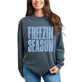 Freezin Season Block Distressed - Women's Garment Dyed Long Sleeve Graphic T-Shirt