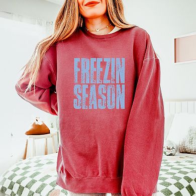 Freezin Season Block Distressed - Women's Lightweight Garment Dyed Sweatshirt