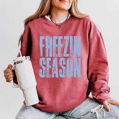 Freezin Season Block Distressed - Women's Lightweight Garment Dyed Sweatshirt