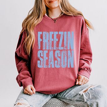 Freezin Season Block Distressed - Women's Lightweight Garment Dyed Sweatshirt