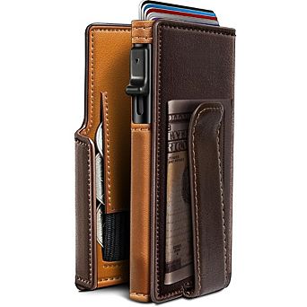 AKSZRI Slim RFID Wallet for Men with Pop-up Card Holder, Money Clip & Coin Pocket