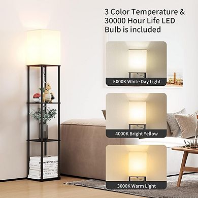 Modern Floor Lamp with Shelves and Adjustable Lighting
