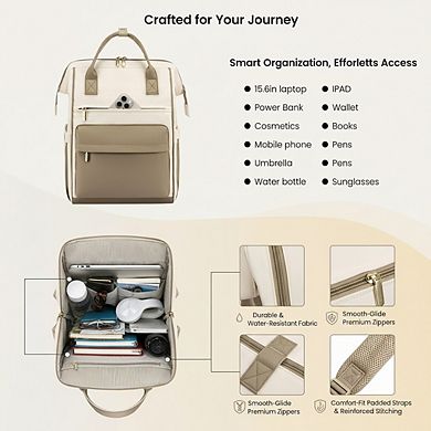 AKSZRI Women's 15.6" Laptop Backpack with USB Port - Stylish & Waterproof for Work, Travel & Day Use