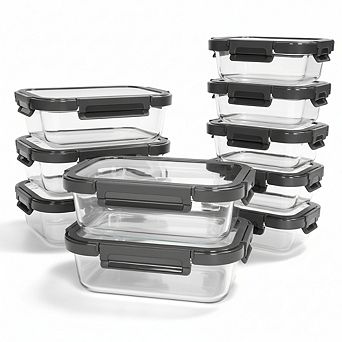 10-Pack Borosilicate Glass Food Containers, Oven & Dishwasher Safe Airtight Storage, Gray Lids