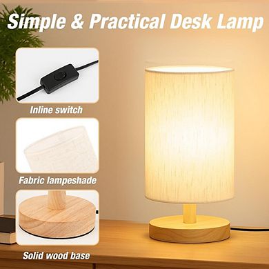 Small Table Lamp with Wood Base Fabric Shade