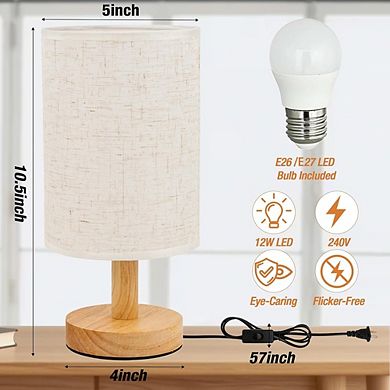 Small Table Lamp with Wood Base Fabric Shade