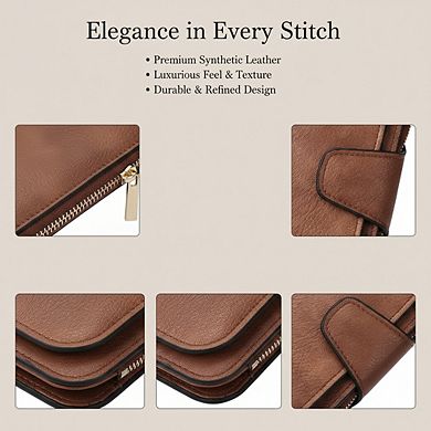 AKSZRI Wallet For Women PU Leather RFID Blocking Womens Wallet Bifold Card Holder with ID Window