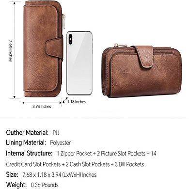AKSZRI Wallet For Women PU Leather RFID Blocking Womens Wallet Bifold Card Holder with ID Window