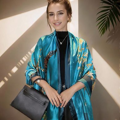 Luxury Blue Silk Feeling Scarf - Versatile Fashion Accessory