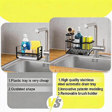 Stainless Steel Self-Draining Kitchen Sink Organizer for Space-saving