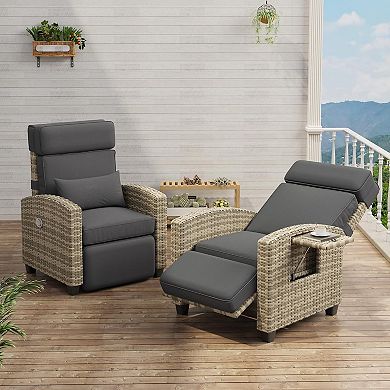 Outdoor Recliner Chair with Cushion & Side Table, Adjustable 145° Lounge Chair for Patio, Poolside