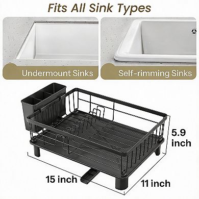 Stainless Steel Dish Rack with Drainboard and Utensil Holder for Small Spaces