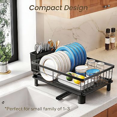 Stainless Steel Dish Rack with Drainboard and Utensil Holder for Small Spaces