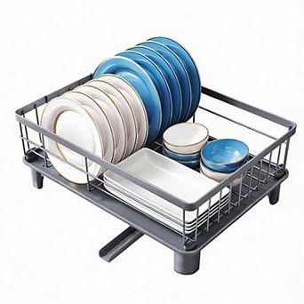 Stainless Steel Dish Rack with Drainboard and Utensil Holder for Small Spaces