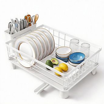 Stainless Steel Dish Rack with Drainboard and Utensil Holder for Small Spaces