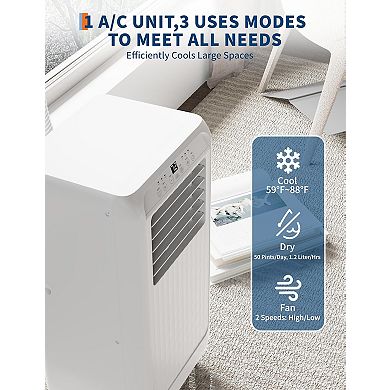 8000 BTU 3-in-1 Portable AC for Up to 350 Sq.Ft - Quiet with Remote, Timer, Fast Cool