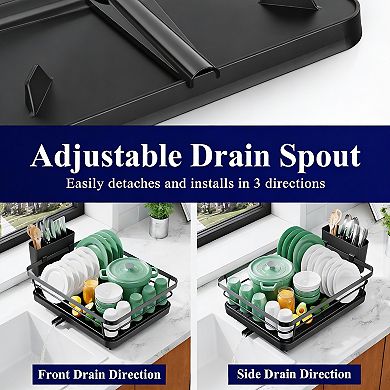 Compact Kitchen Dish Rack with Cutlery Holder for Small Spaces