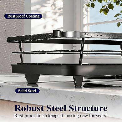 Compact Kitchen Dish Rack with Cutlery Holder for Small Spaces