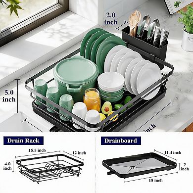 Compact Kitchen Dish Rack with Cutlery Holder for Small Spaces