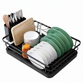 Compact Kitchen Dish Rack with Cutlery Holder for Small Spaces