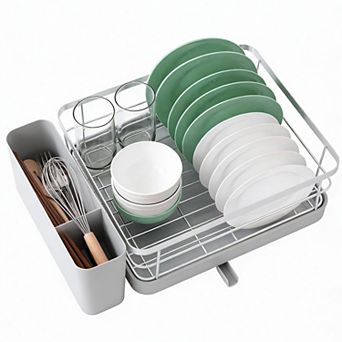 Compact Kitchen Dish Rack with Cutlery Holder for Small Spaces