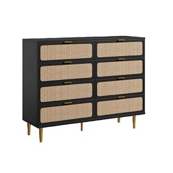 Rattan Dresser with 8 Drawers,Modern Closet with Deep Storage, Large Chest of Drawers