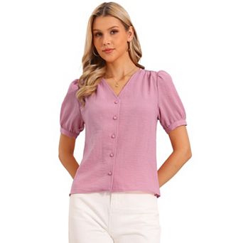Short Sleeve Tops for Women's V Neck Button Down Dressy Casual Blouses