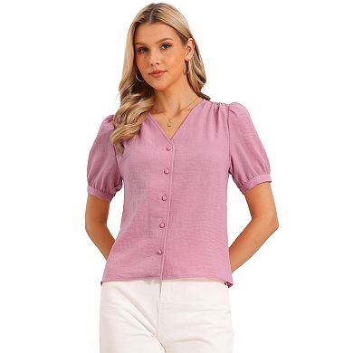 Short Sleeve Tops for Women's V Neck Button Down Dressy Casual Blouses