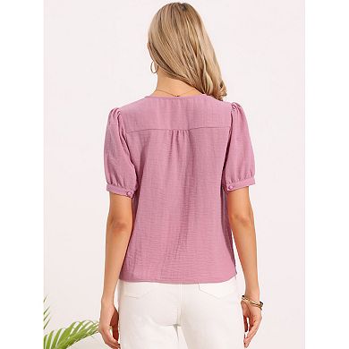 Short Sleeve Tops for Women's V Neck Button Down Dressy Casual Blouses