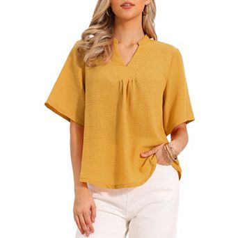Short Sleeve Blouses for Women's V Neck Dressy Casual Solid Tops