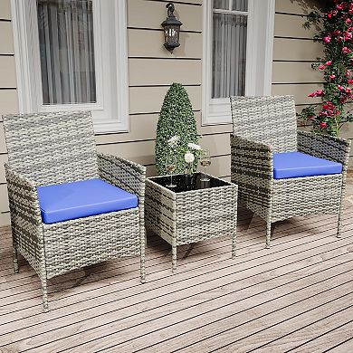 3-Piece All-Weather Patio Set, PE Wicker Sectional with Tempered Glass Table for Pool Deck