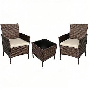 3 pc All-Weather Patio Set, PE Wicker Sectional with Tempered Glass Table for Pool Deck