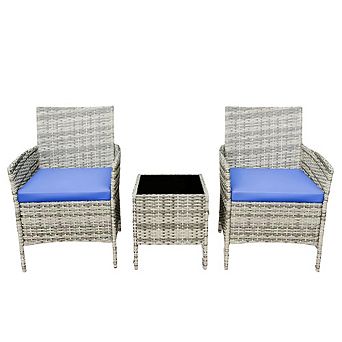 3 pc All-Weather Patio Set, PE Wicker Sectional with Tempered Glass Table for Pool Deck