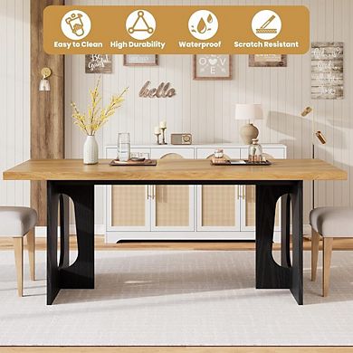 Modern Long Dining Table for People with Large Tabletop and Heavy Duty Pedestal Legs