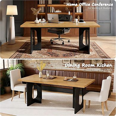 Modern Long Dining Table for People with Large Tabletop and Heavy Duty Pedestal Legs