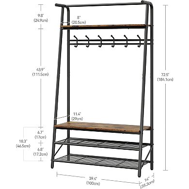 Coat Rack, Hall Tree with Shoe Bench for Entryway
