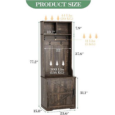 Hall Tree with Coat Rack, 4 Shoe Cubbies, Bench, Hooks & Shelves