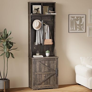 Hall Tree with Coat Rack, 4 Shoe Cubbies, Bench, Hooks & Shelves