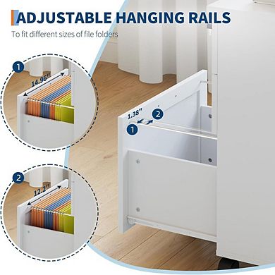 Mobile File Cabinet with Lock and Three Drawers for Home Office and Printer Stand