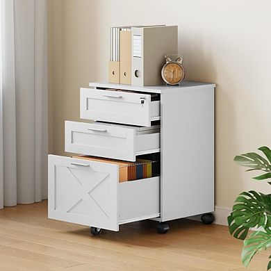 Mobile File Cabinet with Lock and Three Drawers for Home Office and Printer Stand