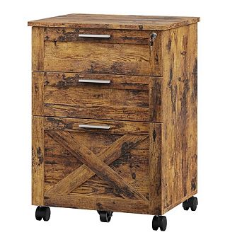 Mobile File Cabinet with Lock and Three Drawers for Home Office and Printer Stand
