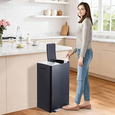 16 Gal Dual Trash Can, Stainless Steel Kitchen Garbage Can with 2 Lids and 2 Inner Buckets