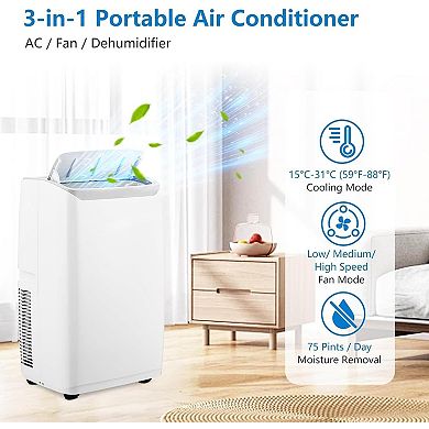 14,000 BTU 3-in-1 Portable AC for Room up to 750 Sq.Ft - Energy Efficient with Remote & Timer