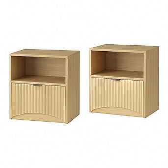 2 pc Nightstands Fluted Nightstand with Drawer and Storage End Table Wooden Nightstand