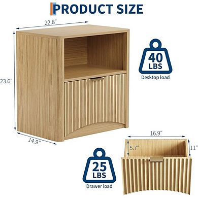 2Pcs Nightstands Fluted Nightstand with Drawer and Storage End Table Wooden Nightstand