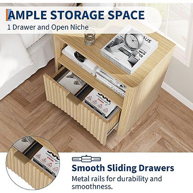 2Pcs Nightstands Fluted Nightstand with Drawer and Storage End Table Wooden Nightstand