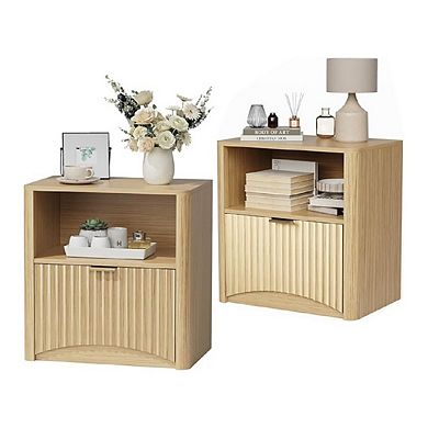 2Pcs Nightstands Fluted Nightstand with Drawer and Storage End Table Wooden Nightstand